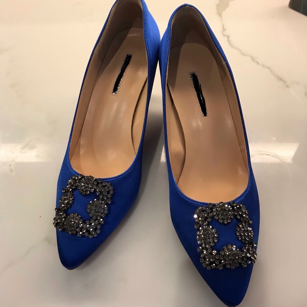Blue Satin Crystal 50mm Heel 9